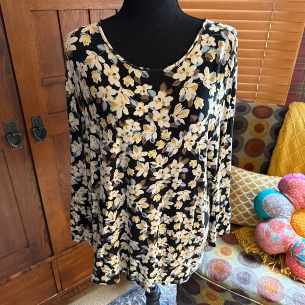 J. Jill Long Sleeve Floral Print Knit Top, Size Large